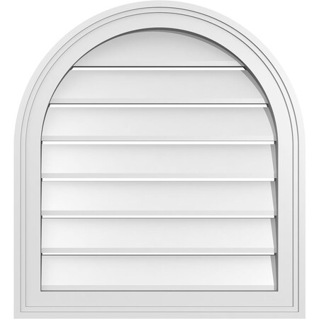 Ekena Millwork Round Top Surface Mount PVC Gable Vent: Functional, w/ 2"W x 1-1/2"P Brickmould Frame, 22"W x 24"H GVPRT22X2402SF
